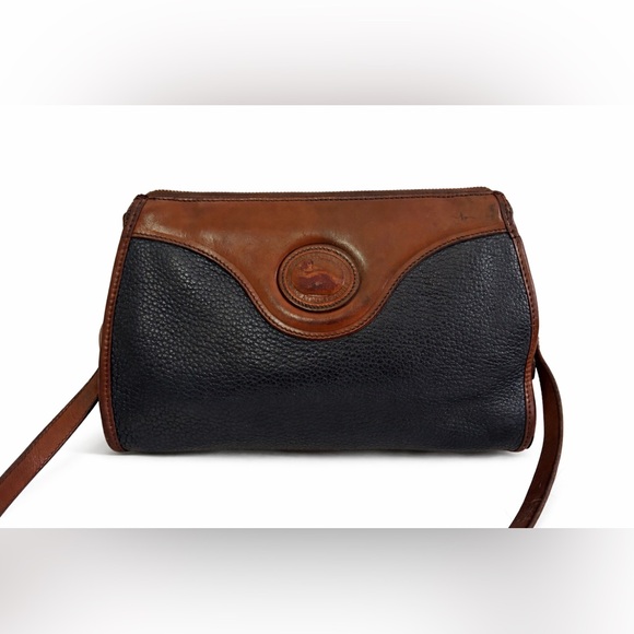 Vintage Dooney & Bourke AWL Crossbody Bag Navy British Tan Duck Logo Solid Brass - Picture 17 of 17